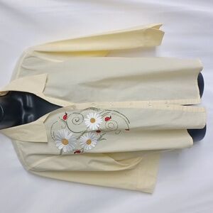 Tia Designs Yellow Gingham‎ Lady Bug Daisy Floral Embroiderd Cottagecore, M